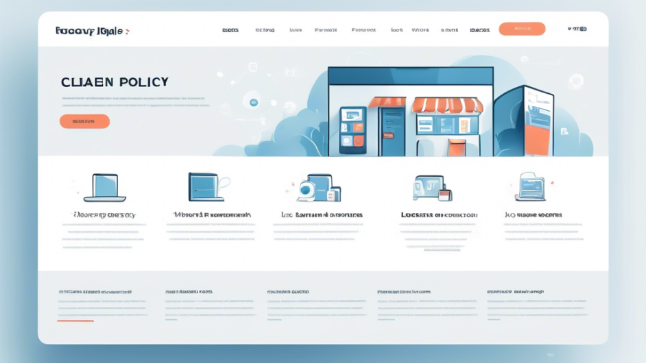 Create an image of a modern, professional online store homepage with a visible section highlighting a clean, clear privacy policy. The design should include a friendly, approachable layout with icons representing privacy (like a shield or lock), customer trust, and data security. The website should be visually appealing with easy-to-read text and seamless navigation elements.