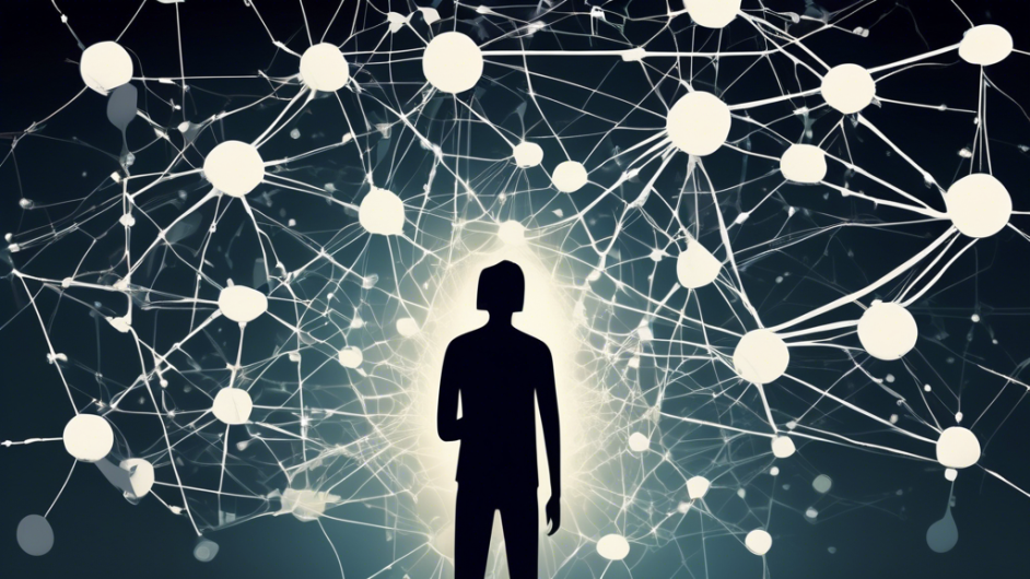 Create an image depicting a person cautiously navigating the internet, with symbols of personal information like an ID card, email, and phone number gradually being erased or blocked. The background shows a web of interconnected nodes representing the vastness of the internet, with some of the nodes fading away as the information is removed. The overall feel should be proactive and secure, reflecting the action of safeguarding privacy online.