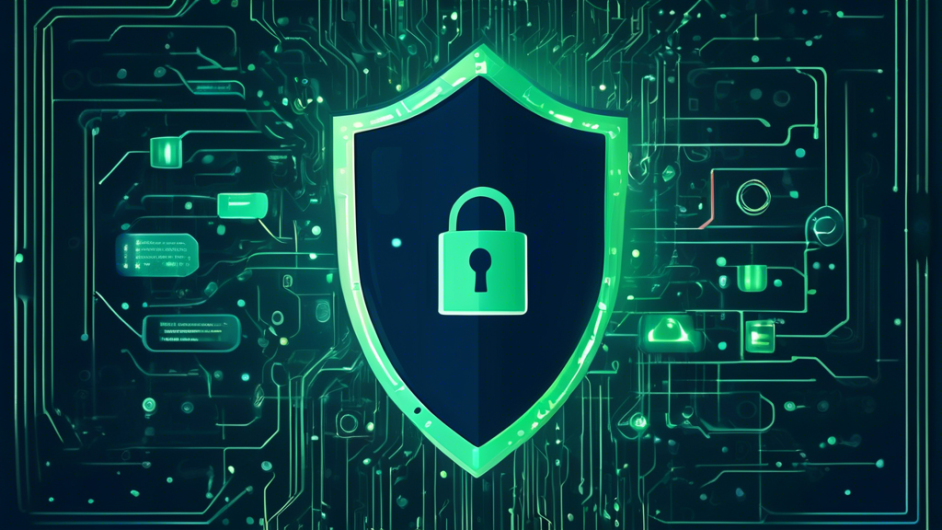 Create an image of a high-tech shield with digital padlocks and keys, symbolizing internet privacy. Display various privacy tools like VPN icons, encrypted messages, and firewall symbols around the shield. Incorporate a sleek, modern color palette with dark blues and cybersecurity green tones. The background should feature faint circuits and binary code to emphasize the technological aspect.